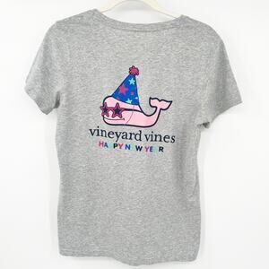 Vineyard Vines Womens Cotton Happy‎ New Year Whale Graphic T Shirt Size S Gray